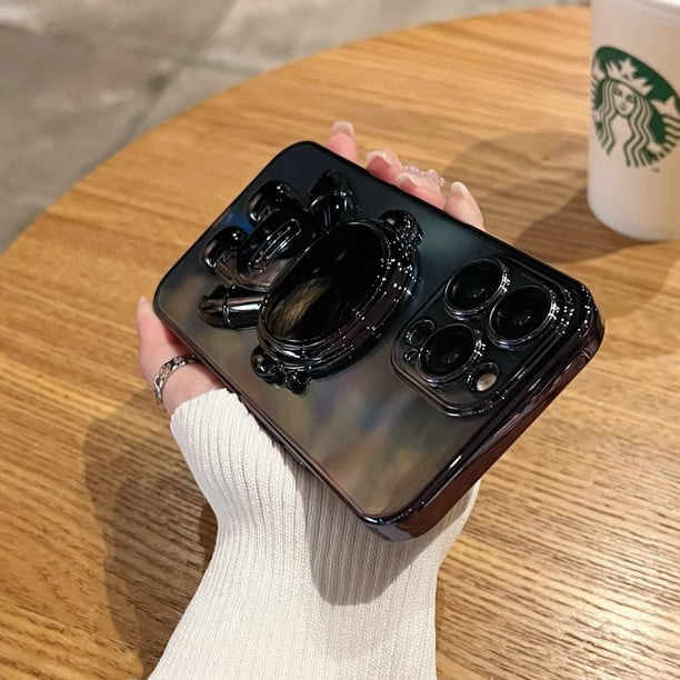 Funda con soporte plegable de astronauta brillante para iPhone 13, 12, 11 Pro, Xs Max, 12, 13, Mini, 14 Pro, Max, 6, 7, 8 Plus, XR, X, 6D Fivean unisex