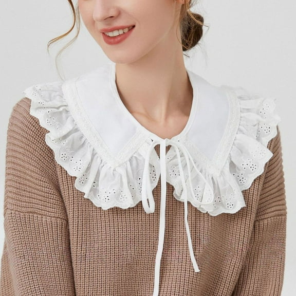 Women Solid Ruffle Detachable Blouse With False Collar Half Elastic Waist Shirt Collar Dressy Women Shirts underneath Shirt Dickey Shirt Women Button up Shirt Bib Long Sleeve Blouse Colla Shirt Girls