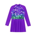thumbnail image 5 of Aislor Kids Girls Long Sleeve Swim Dress Floral Print Swimsuit UPF 50+ Rash Guard Bathing Suit Swimwear Purple 16, 5 of 7