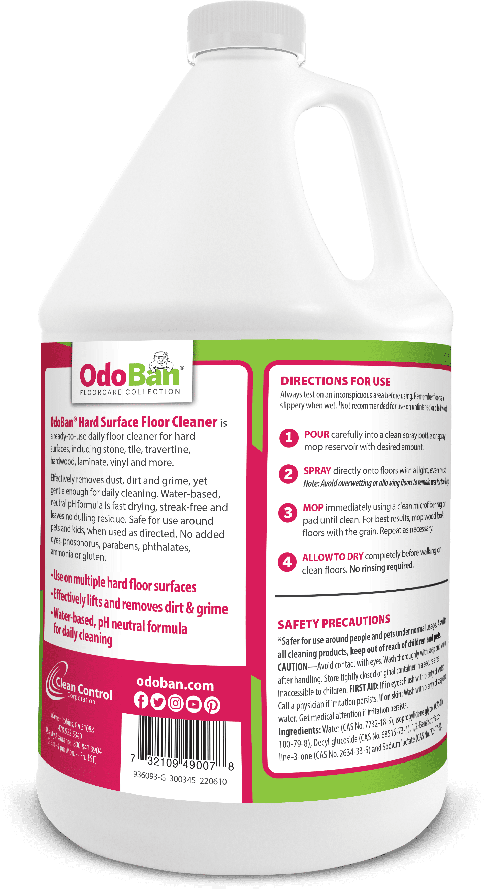 OdoBan Ready-to-Use Hard Surface Floor Cleaner, Streak Free and Neutral PH Formula, 4 Gallons, Scentless
