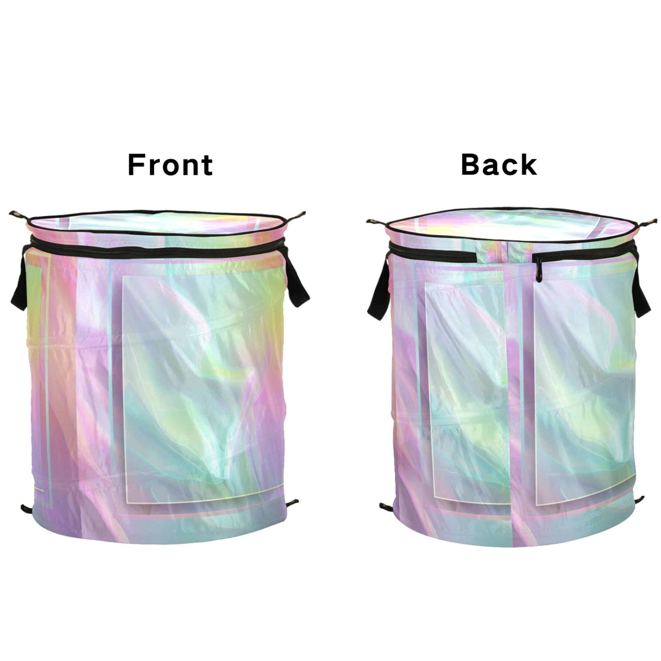 50L Extra Large Popup Hamper Collapsible Laundry Basket With Zippered Lid 15.7x18.5in Holographic Gradient Pastel