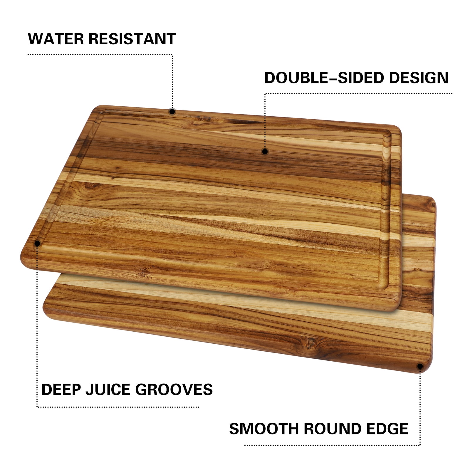 Large Teak Wood Cutting Board for Kitchen with Juice Groove, Reversible Charcuterie Serving Board Chopping Board