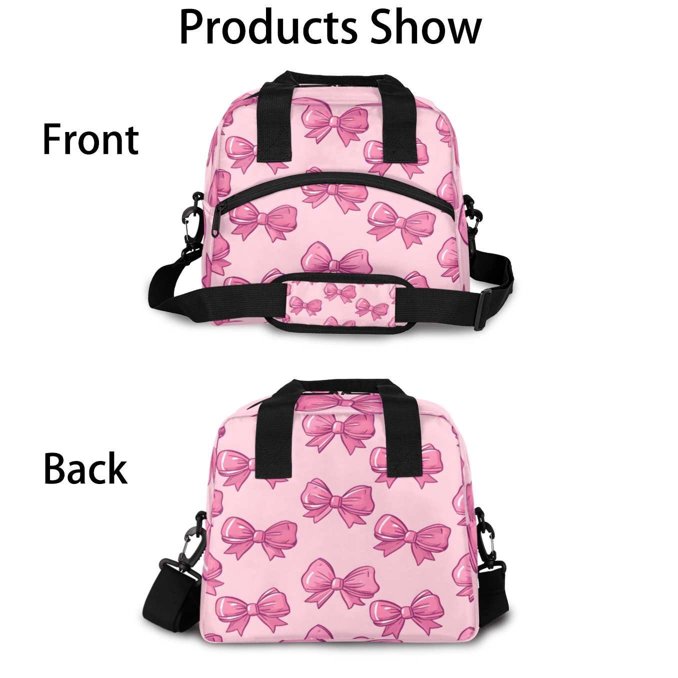 Herdesigns Bow Insulated Lunch Bag for Women Men Adults Large Reusable Lunch Box Pink Leakproof Cooler Tote Bags with Adjustable Shoulder Strap