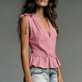 thumbnail image 4 of Favoffer Women's Linen Peplum Blouse V Neck Sleeveless Shoulder Tie Relaxed Fit Summer Daily Vacation Leisure Casual Shirt, 4 of 6
