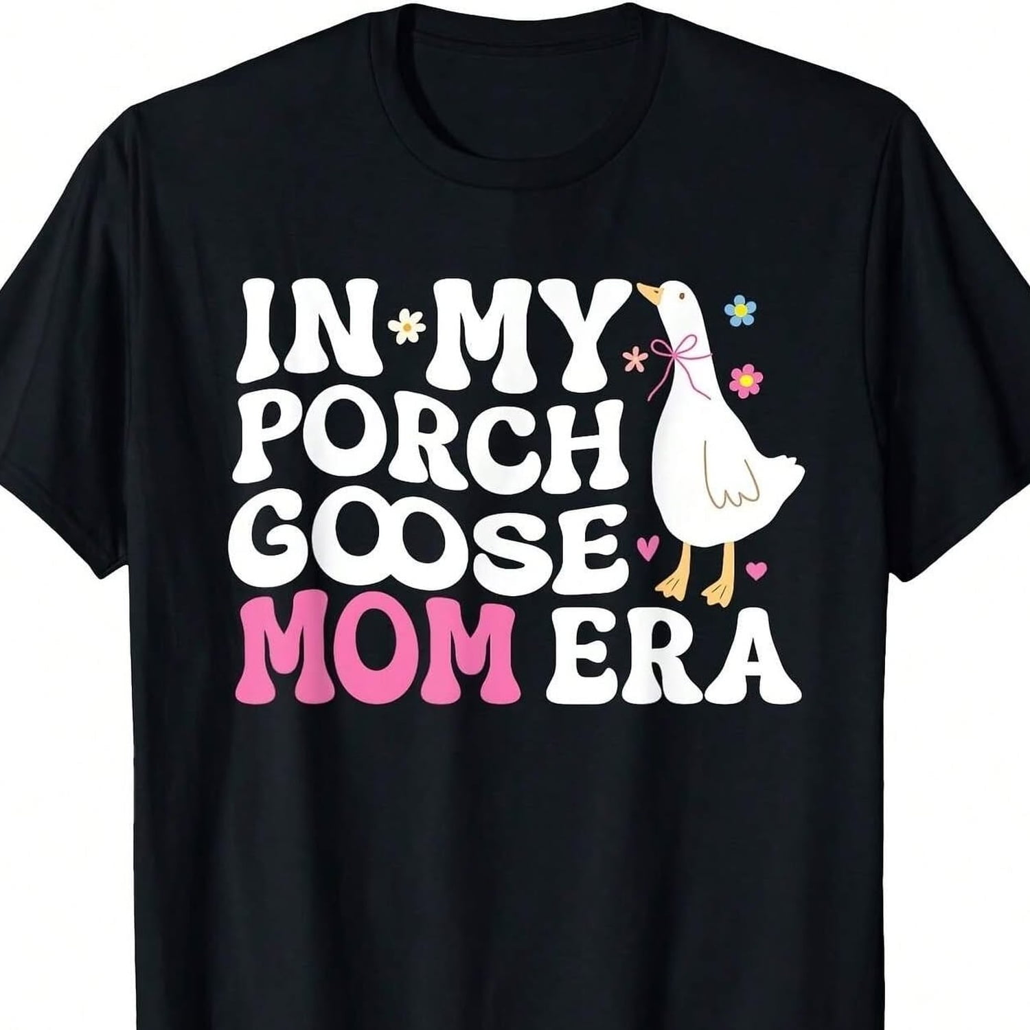 Retro In My Porch Goose Mom Era T-Shirt Funny Animal Lover Vintage Aesthetic Graphic Tee Short Sleeve Cotton Top for Women
