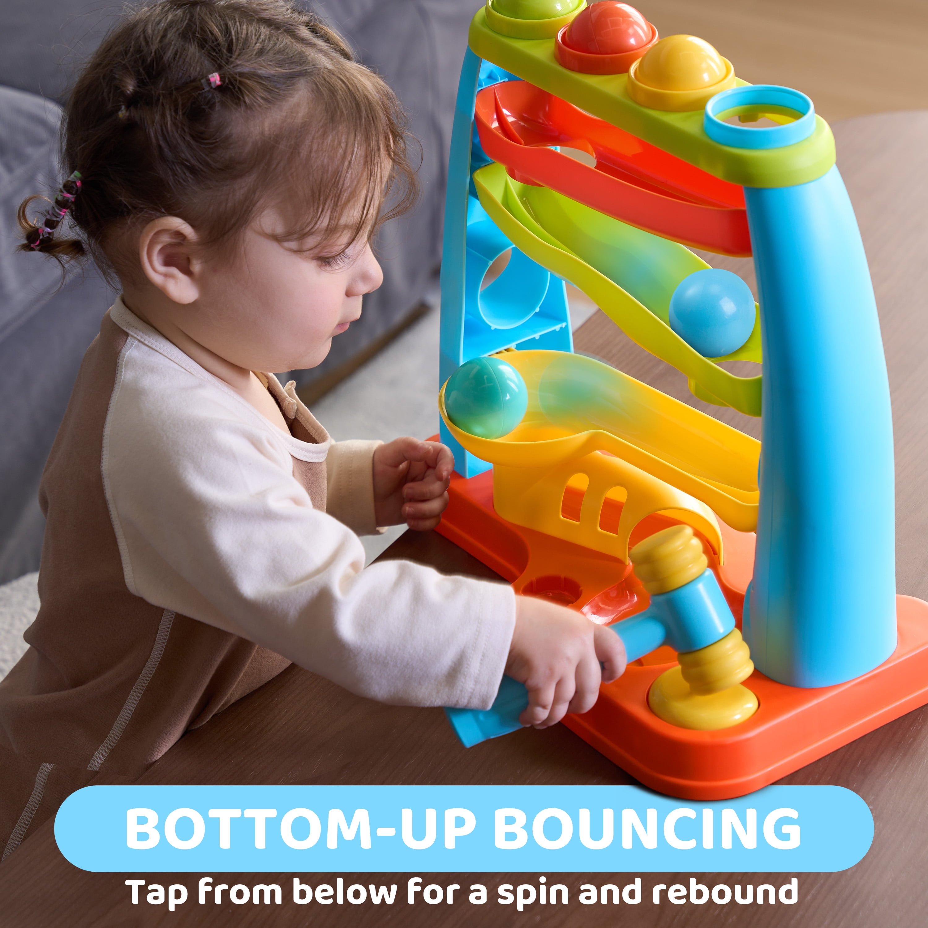 lalalark Ball Drop Toy for Toddlers 1-3 Track Stacking Montessori Learning Toy Pound a Ball with Hammer, Early Developmental Christmas Birthday Gift