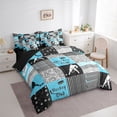 thumbnail image 3 of Homewish Est Sleep Sports Bedding Comforter Set 7pcs for Child, Cartoon Hockey Athlete King Bedding Sets, Blue Stripes Patchwork Reversible Bed Sheets, Breathable Home Decor, 3 of 7