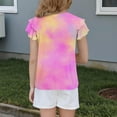 thumbnail image 6 of HAOTAGS Girls Tops with Cute Ruffle Sleeve(5-13) Round Neck Tie-dye Print T-shirts Pink Size 10 Years, 6 of 6