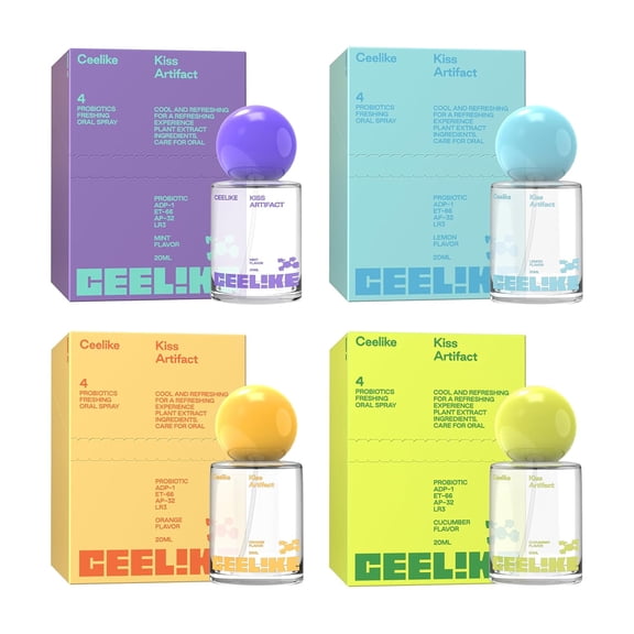 CEELIKE Oral Spray 4-Pack – Probiotic Mouth Freshener, Natural Plant Extracts, 4 Refreshing Flavors, 20ml Portable Spray Bottles for Instant Fresh Breath and Oral Care