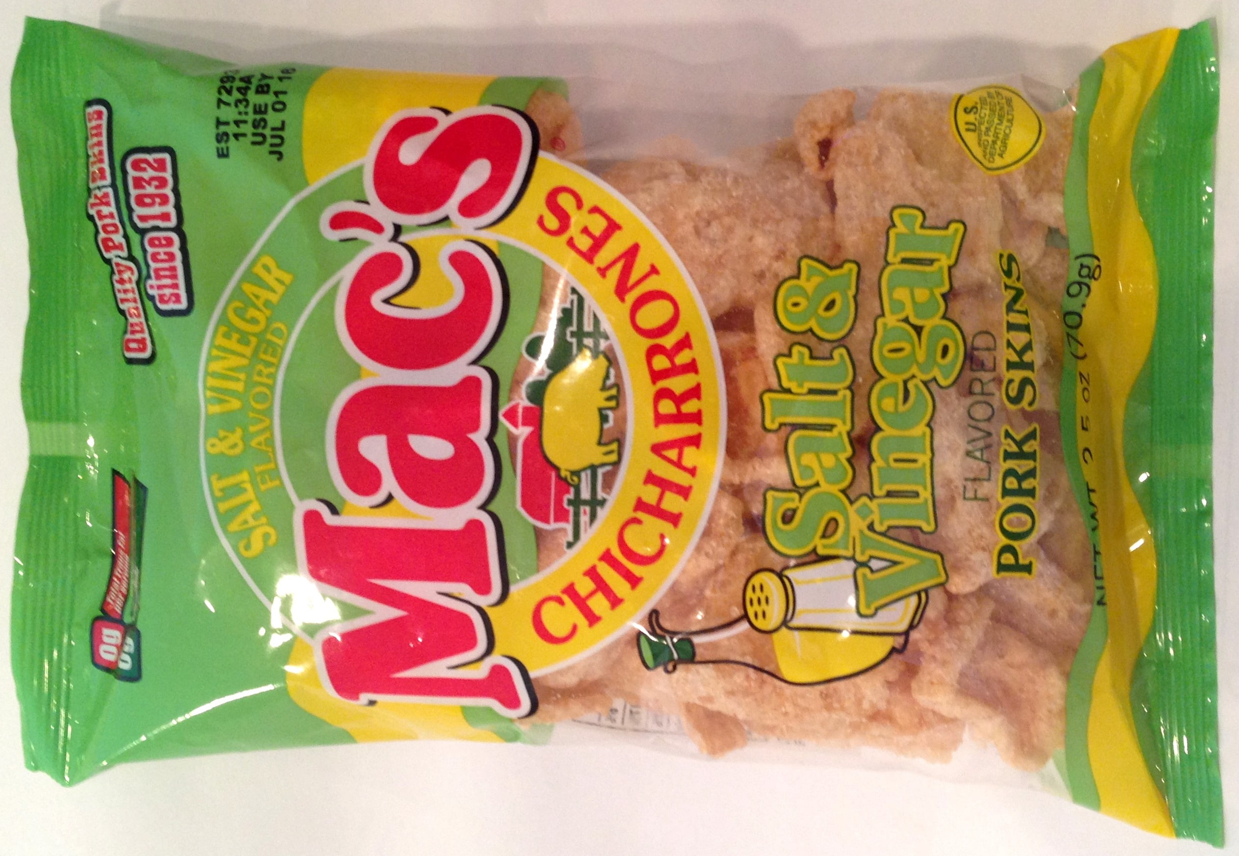 Mac's Salt & Vinegar Chicharrones Flavored Pork Skins, 2.5 Oz