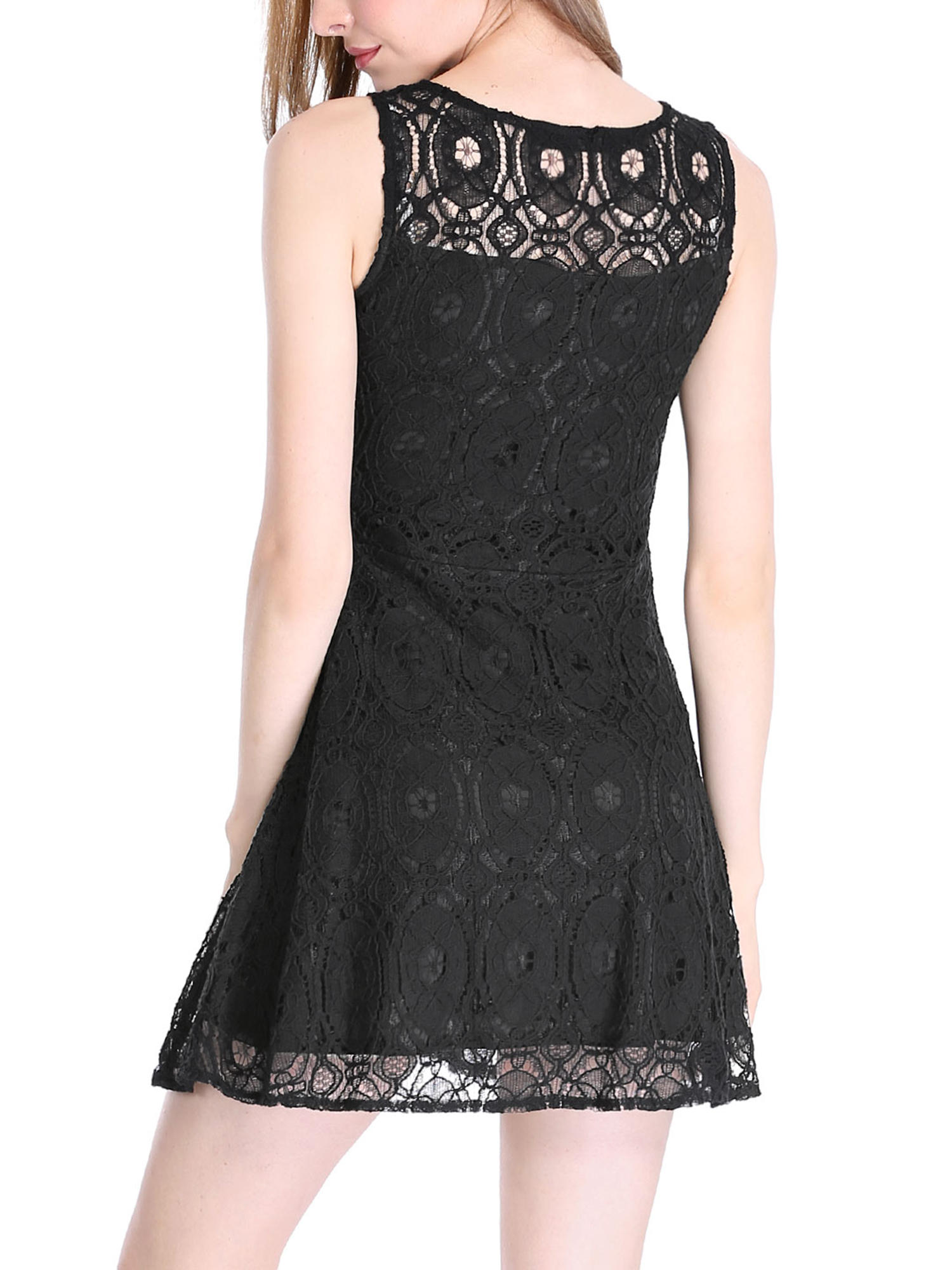 MODA NOVA Junior's Floral Lace Sleeveless Semi Sheer Flare Mini Dress Black L - image 5 of 6