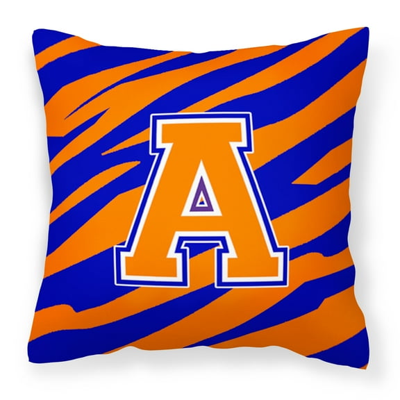 Carolines Treasures CJ1023-APW1414 Letter A Monogram - Orange Blue Tiger Stripe Fabric Decorative Pillow, 14Hx14W,