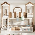 thumbnail image 3 of Harper & Bright Designs Full over Full Bunk Bed with Storage Drawers and Bookshelf, House Bunk Bed Frame with Roof and Windows, Solid Wood Bunk Bed with Playhouse Design, Beige & Natural, 3 of 14