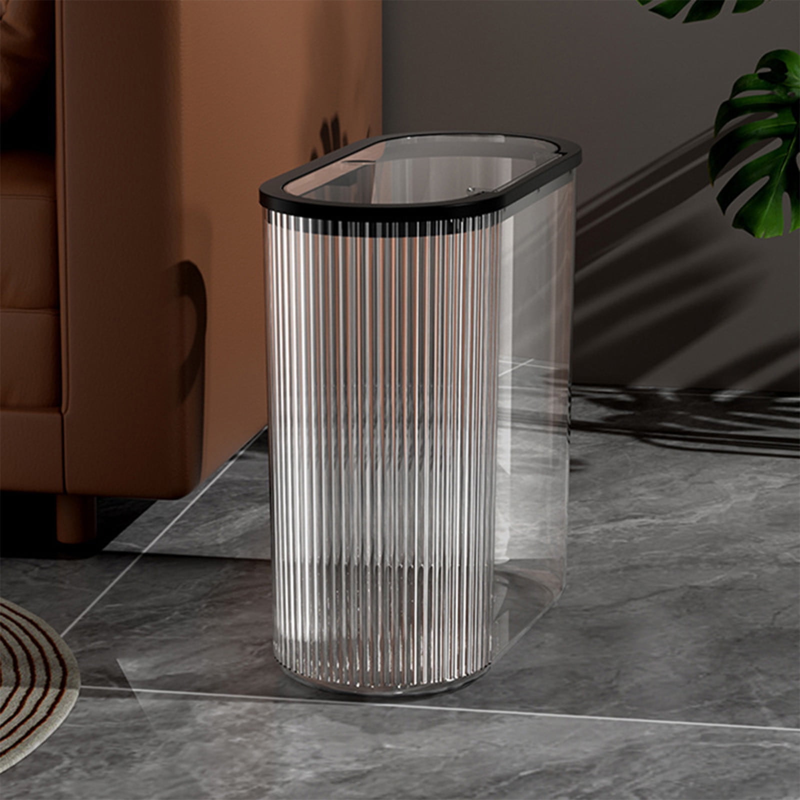 Kitchen Trash Can, Step-On Garbage Can with Lid, Tall Kitchen & Bathroom Trash Can, Small Office Waste Bin, Clear - Xuniizn