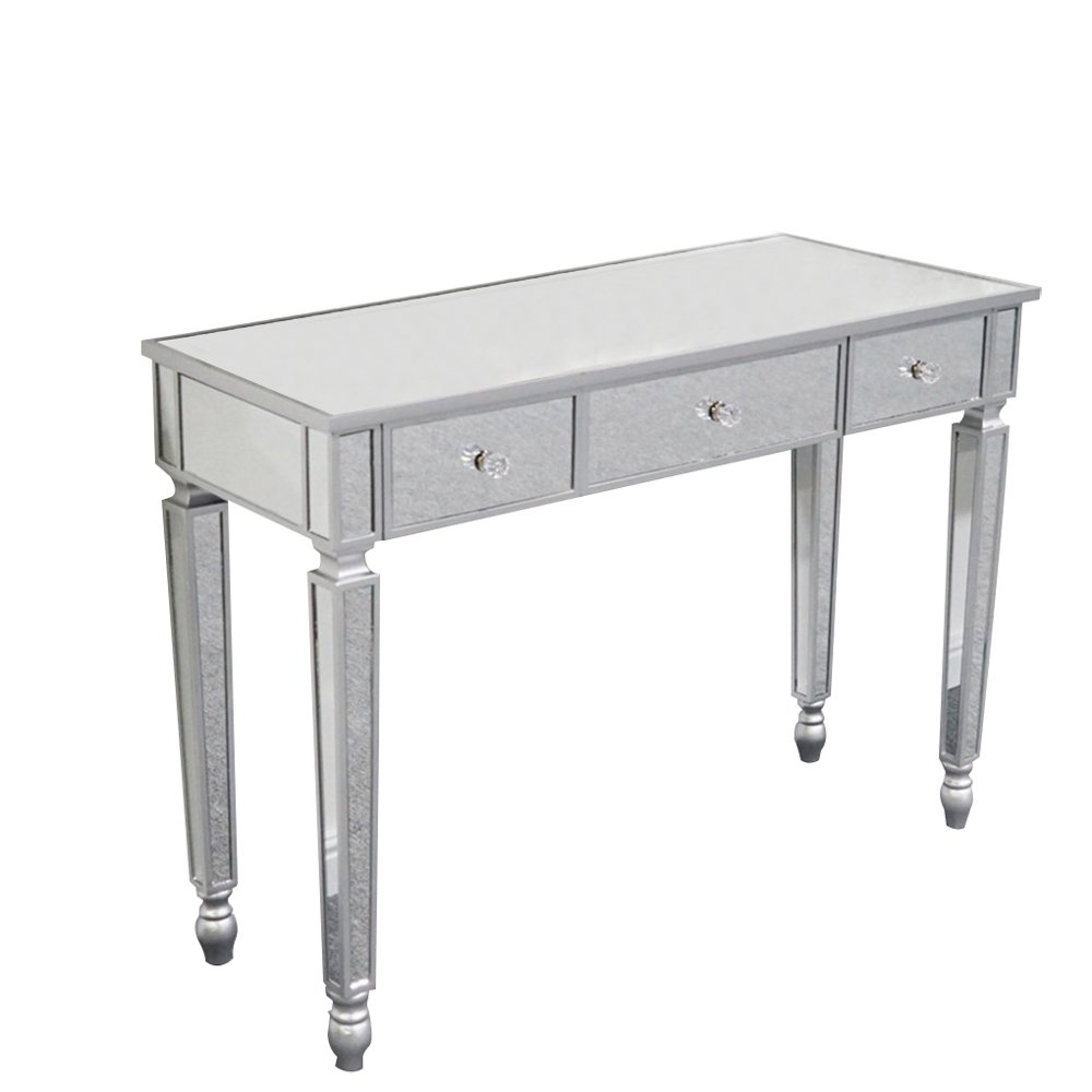 Modern Mirrored Desk Makeup Vanity Console Table with Shelf 3 Drawers