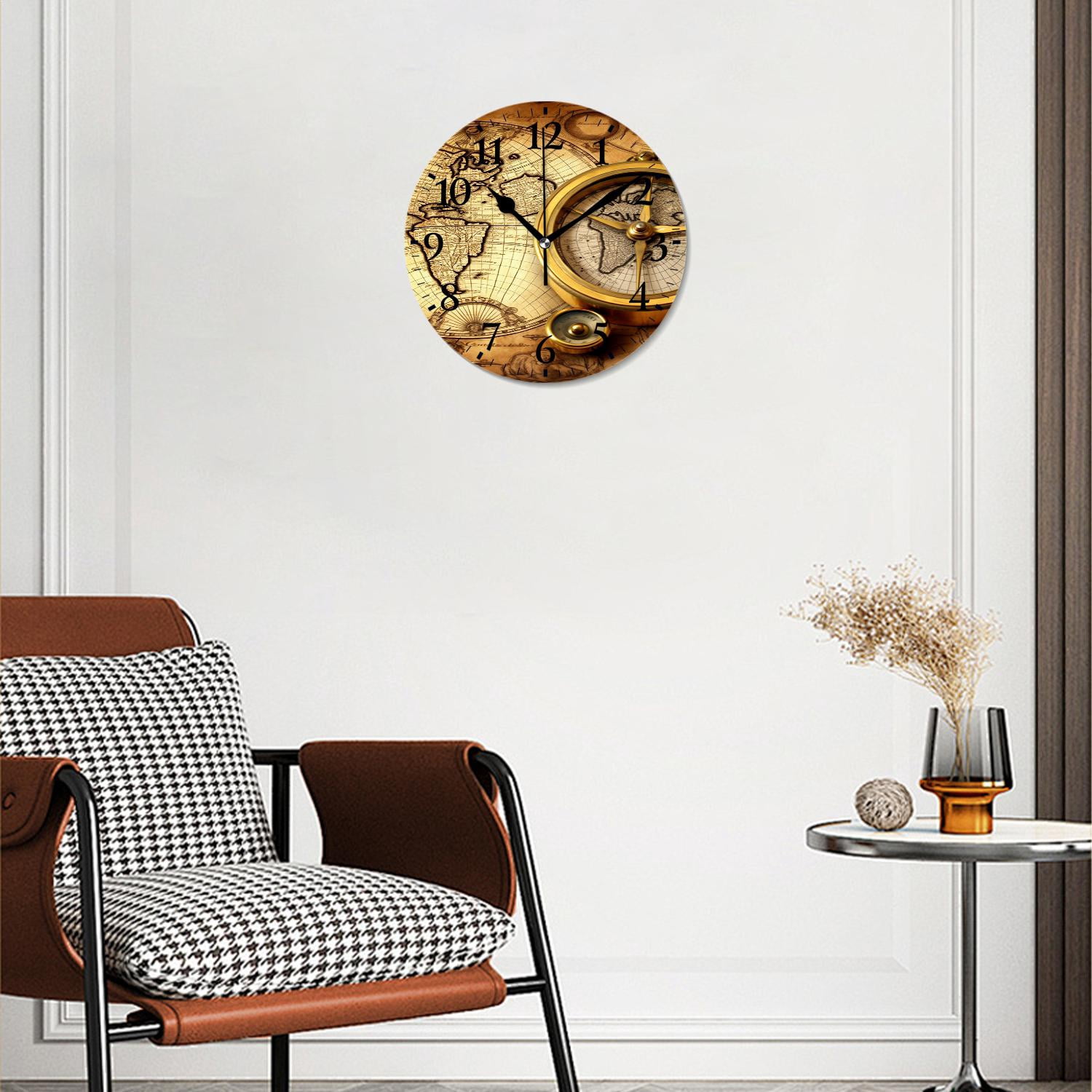 12 Inch Wall Clock Battery Operated Silent Clock Decorative for Office, Kitchen, Outdoor, Living Room，Accurate Map Graceful