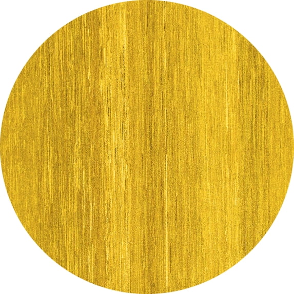 Ahgly Company Machine Washable Indoor Round Abstract Yellow Modern Area Rugs, 7' Round