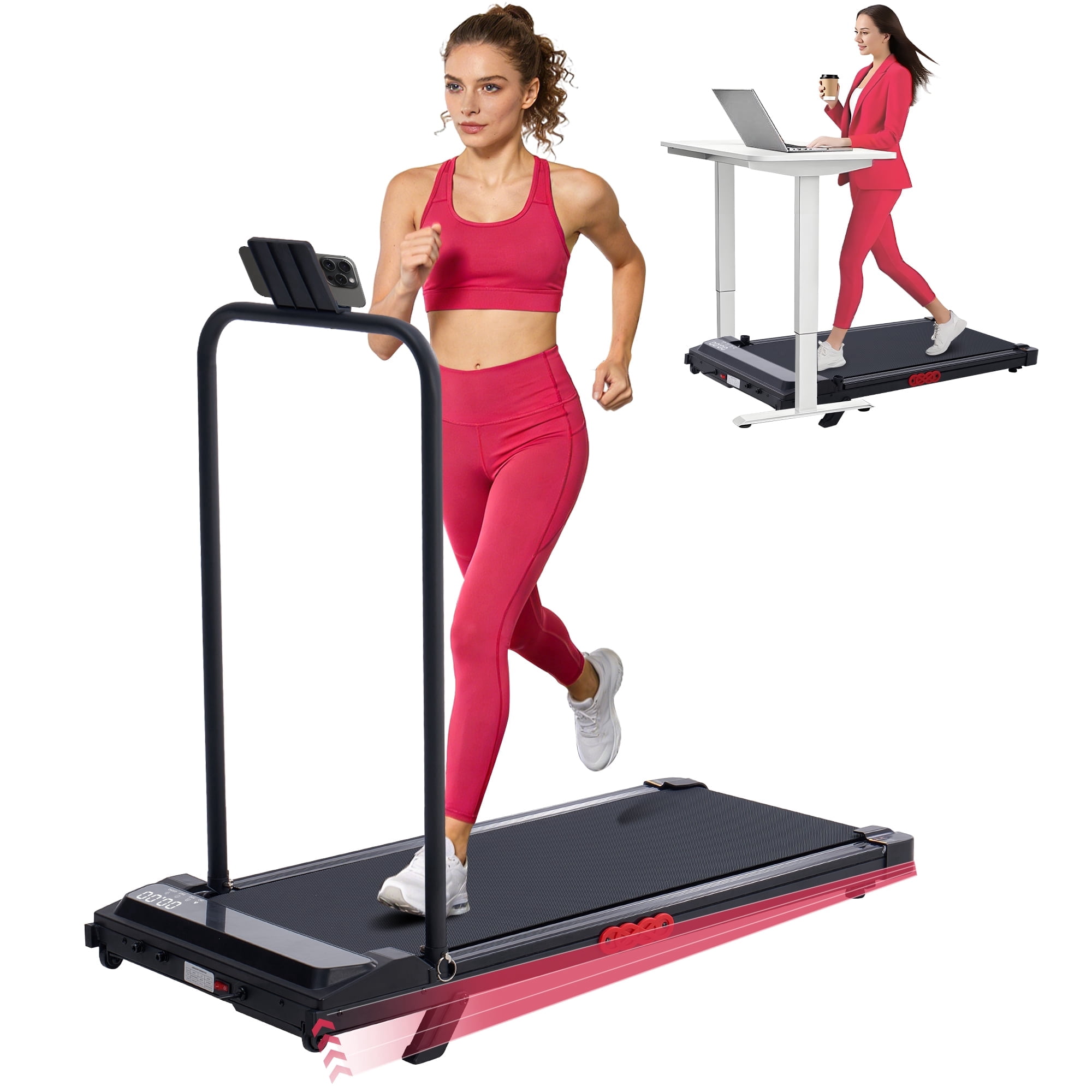 Portable Home Walking Pad Treadmill with Handles, 3.0HP Small Electric Treadmill for Office Cardio, 350 LBS Capacity, Speed 0.6–7.6 MPH