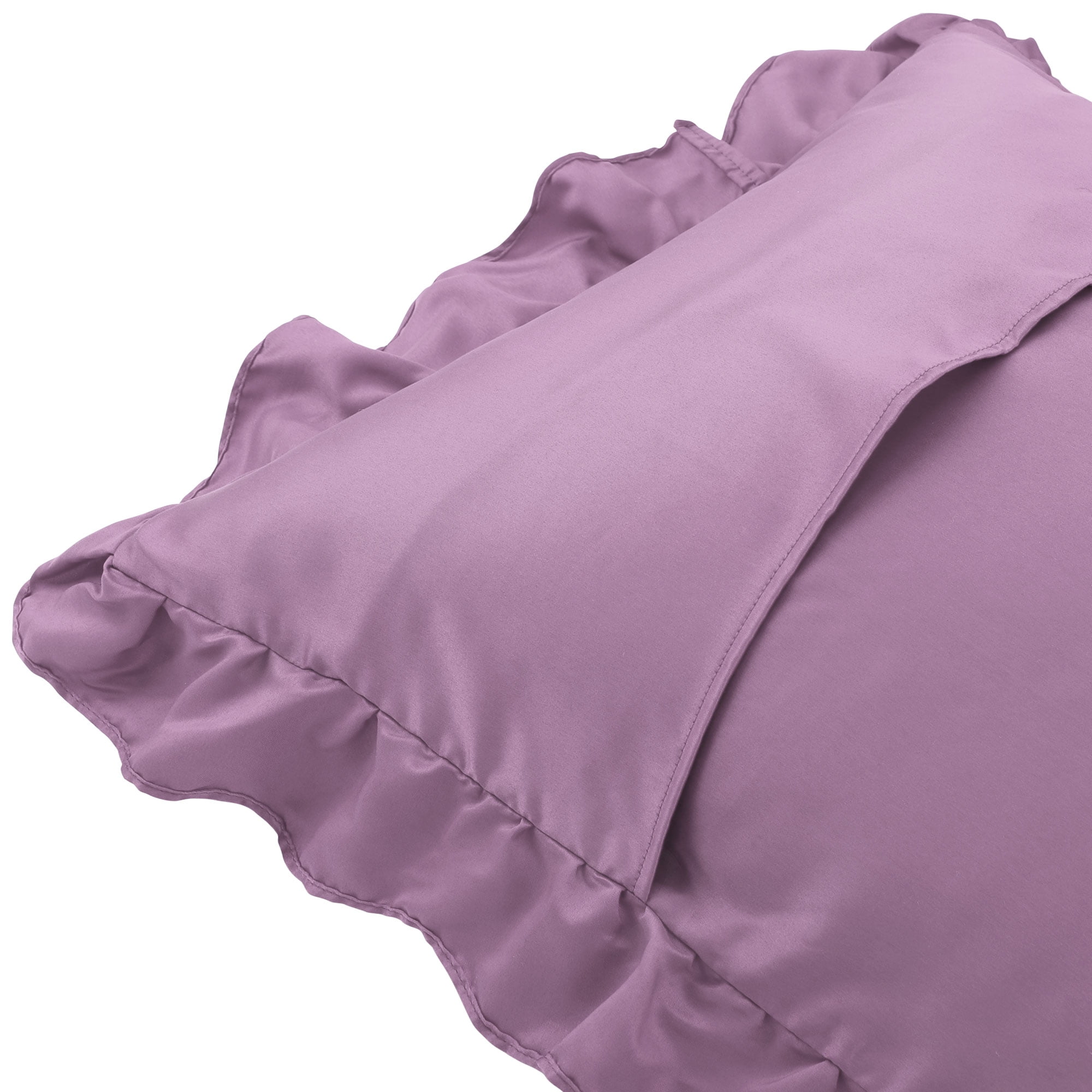 Unique Bargains 2-Piece Satin Ruffled Edge Pillowcases, Standard, Mauve