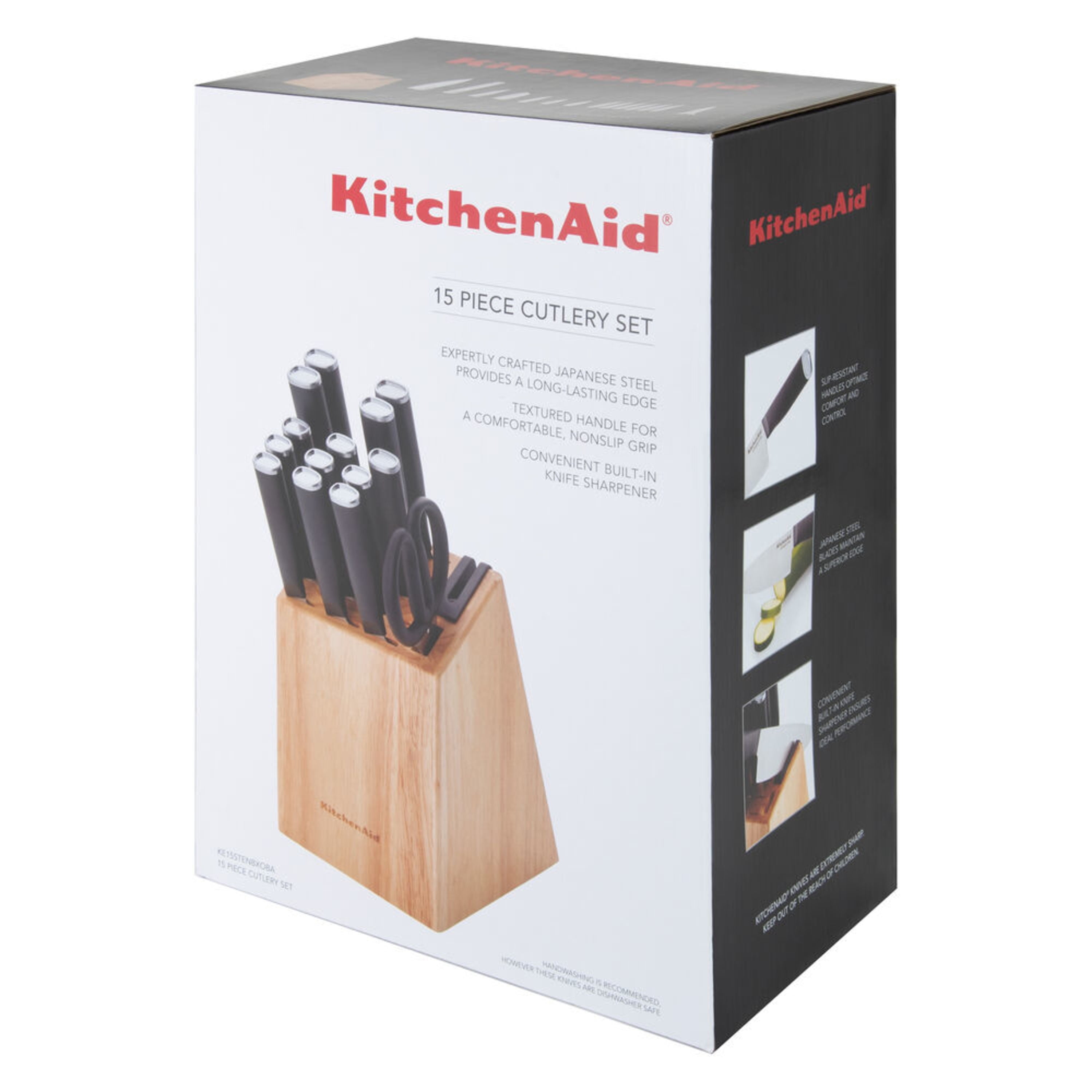 KitchenAid Classic 15 Piece Knife Block Set with Built in Knife Sharpener,  High Carbon Japanese Stainless Steel Kitchen Knives, Sharp Kitchen Knife