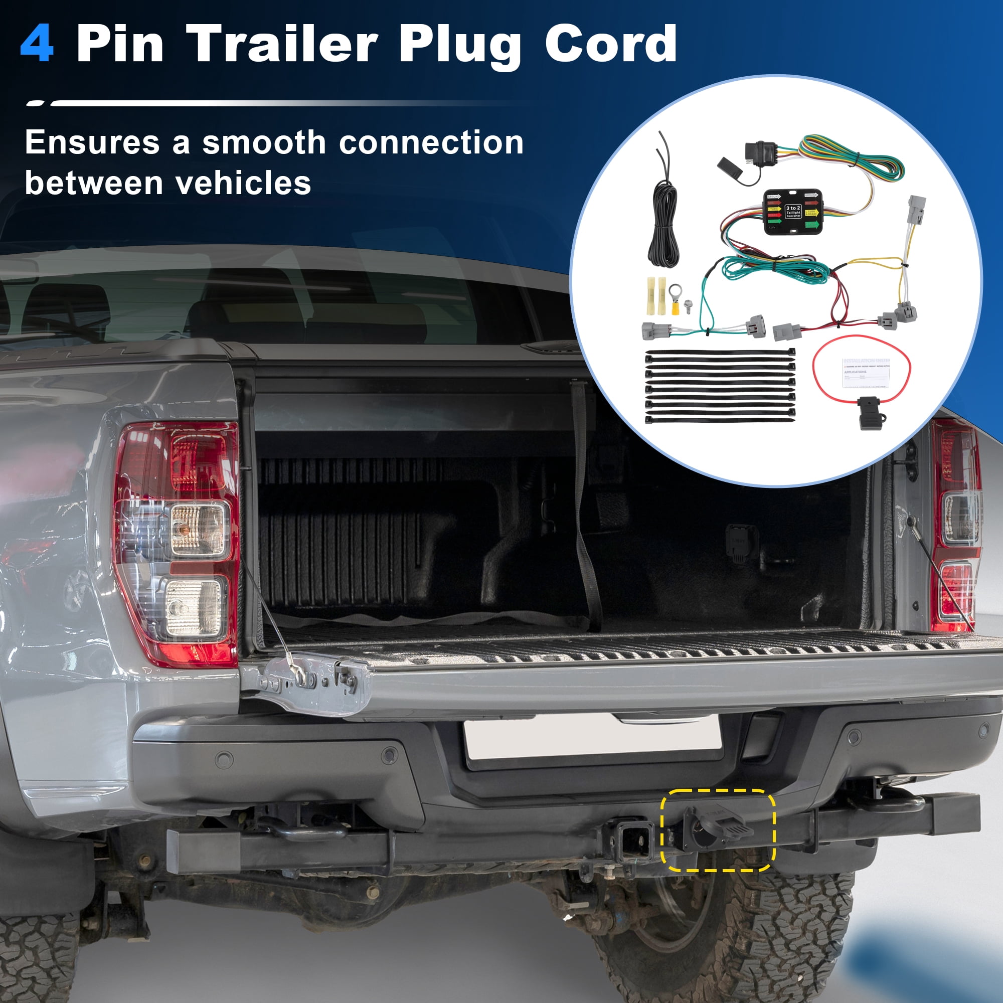 Unique Bargains 4 Pin Trailer Wiring Harness Towing Hitch Wiring Kit for Toyota Tacoma