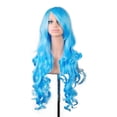 thumbnail image 1 of Unique Bargains Pelucas de cabello humano para mujer 33" Peluca azul rizada con gorro de peluca 350g, 1 of 8