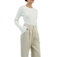 thumbnail image 3 of Women'S Long-Sleeved Shirt, Ribbed Knit T-Shirt, Slim-Fit, Round-Neck Basic T-Shirt Top White S, 3 of 9