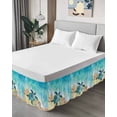 thumbnail image 4 of Sea Turtle Bed Skirt King Size 18" Drop Summer Turquoise Ocean Watercolor Shell Conch Ruffled Wrap Around Bed Skirts Adjustable Elastic Bedskirt Dust Ruffle for King Size Bed, 4 of 7