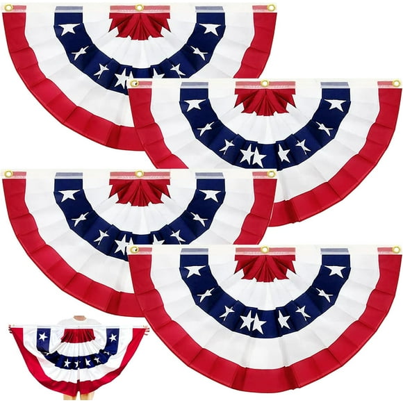4 Pack Large 2x4 Ft American Flags Bunting 4th of July Decorations Patriotic Decor Pleated Flag Red White Blue USA Half Fan Banner Independence Day Fourth July Outdoor