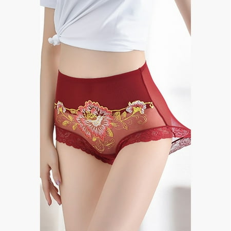 

Women Ladies Flower Stretch Embroidery High Waist Lace Bikini Soft Panties Panty Underwear Note Please Buy One Or Two Sizes Larger