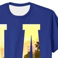 thumbnail image 5 of GUZOM Mens LA T-Shirt Blue, Los Angeles Graphic Tee with Palm Trees & Cityscape, Breathable Stretch Short Sleeve Shirt, Regular Fit Casual Wear,Size L, 5 of 5