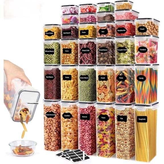 AISOON 68-Piece Plastic Food Storage Container Set, Clear