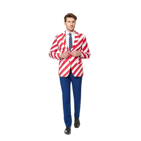 Red and Blue United Stripes Men Adult Americana Suit - Small