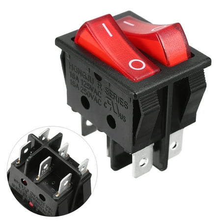 Double Rocker Switch - AC 250V 15A 125V 20A 6pin Red Light Double SPST On/Off Rocker Switch