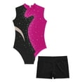 thumbnail image 5 of TSSOE Sleeveless Gymnastics Leotards for Girls Sparkly Dance Biketards Unitard with Shorts Practice Outfits Hot Pink&Black 8, 5 of 7