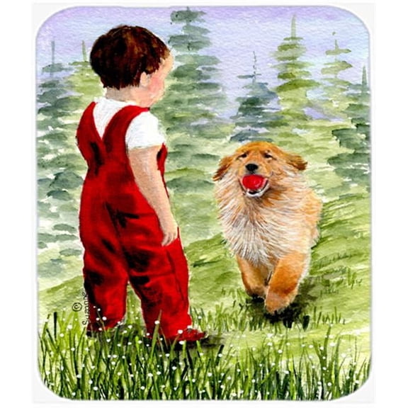 Little Boy With His Golden Retriever Mouse Pad, Hot Pad or Trivet