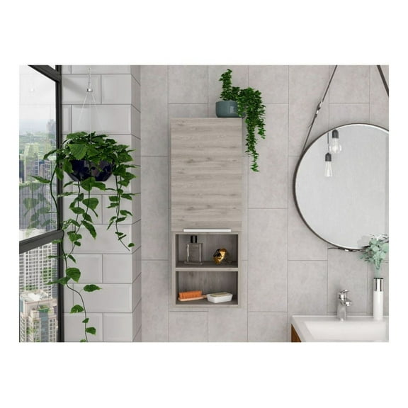 Light Grey Bathroom Cabinet with Doors - 2 Shelf Storage Organizer - 32.1" High, Modern Farmhouse Style - Bedroom, Living Room, Hallway