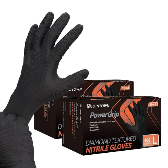 Guantes Jointown de nitrilo negro de alta resistencia de 10 mil, talla grande