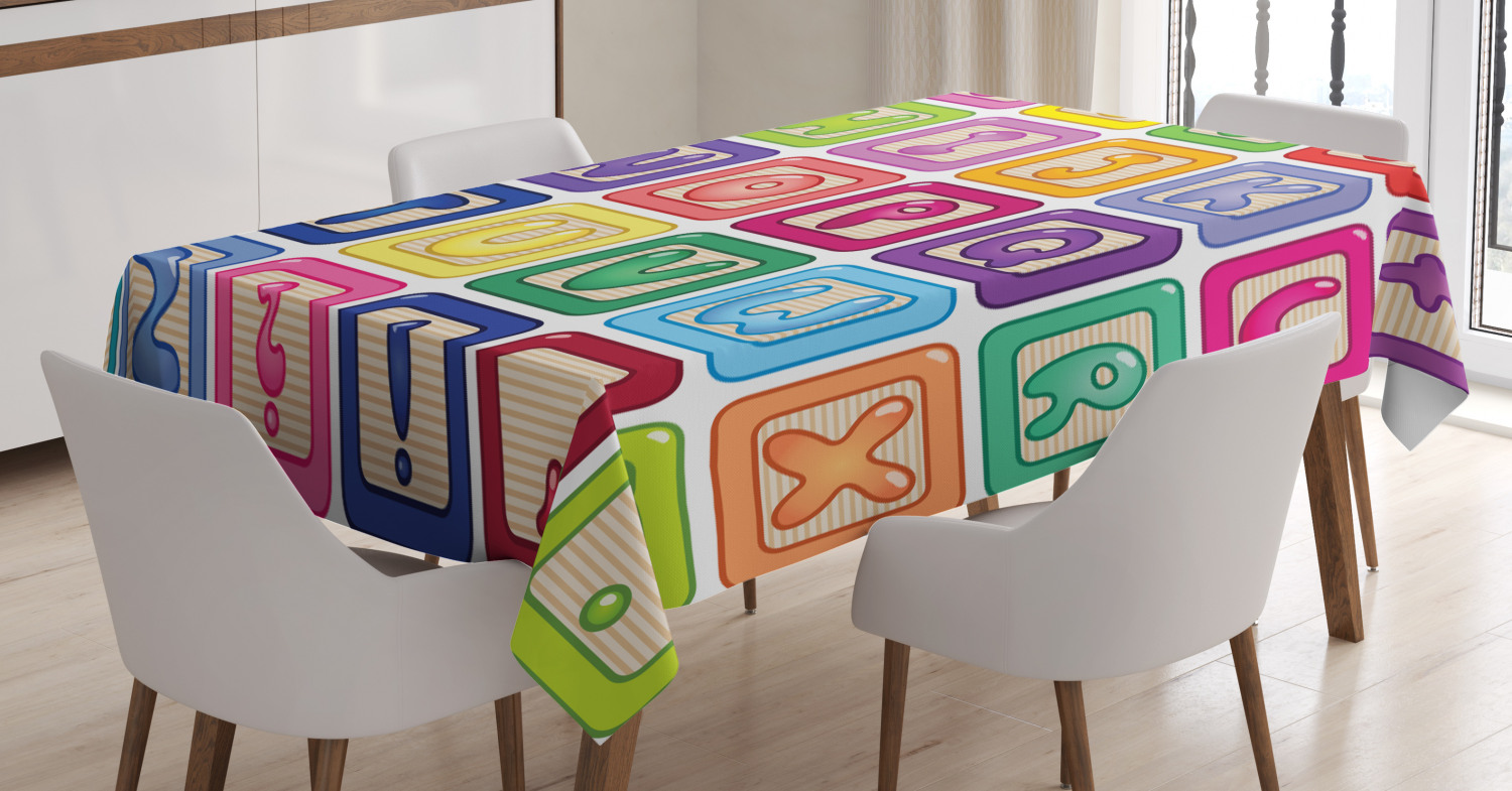 Kid's Activity Tablecloth, Colorful English Alphabet Blocks Childrens