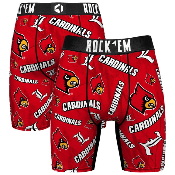 Men's Rock Em Socks Red Louisville Cardinals All Over Logo Boxer Briefs