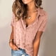 thumbnail image 4 of Camisa de mujer Jumpingount Blusa de gasa informal con botones de manga corta Rosa XXL, 4 of 5