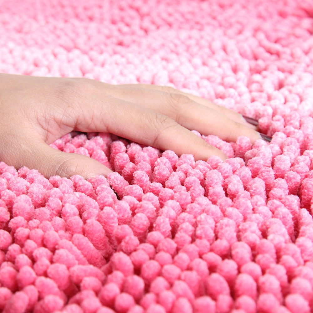 Soft Bathroom Rug 32" x 20" Non-Slip Absorbent Water Pink Chenille Furry Bath Mats Rugs for Bathtub Shower Room