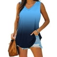 thumbnail image 2 of Lufly Tops for Women Gradient V-neck Comfortable Loose T-shirt Casaul Sleeveless Blouse,Blue,M, 2 of 6