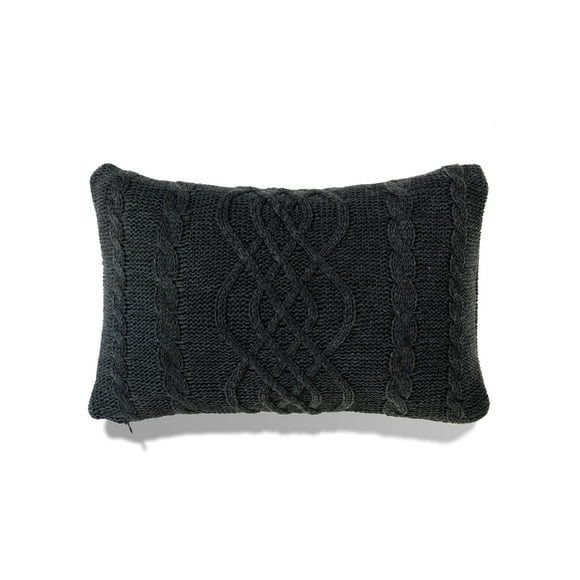 Banff - Oreiller en Tricot Torsadé Épais Gris Charbon Foncé avec Insert en Polyester