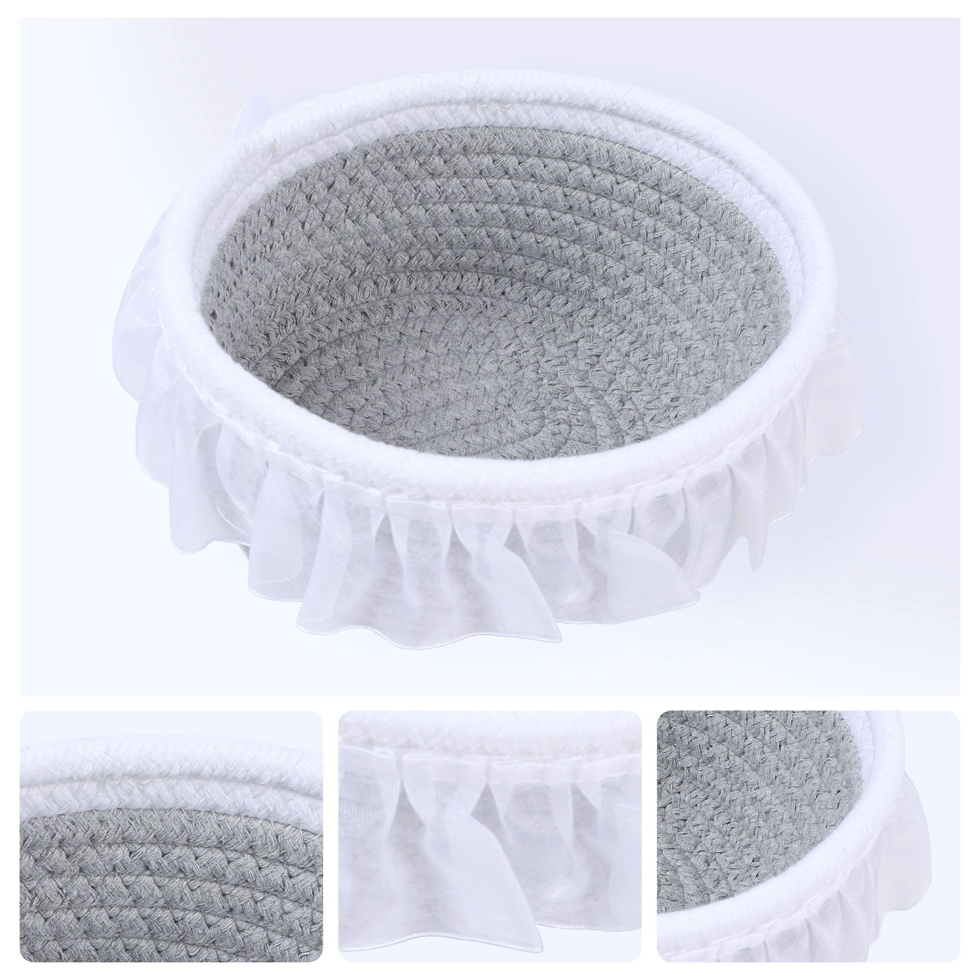 Unique Bargains Woven Storage Basket for Entryway Desk Gray/White 6.9*5.9*3.5in