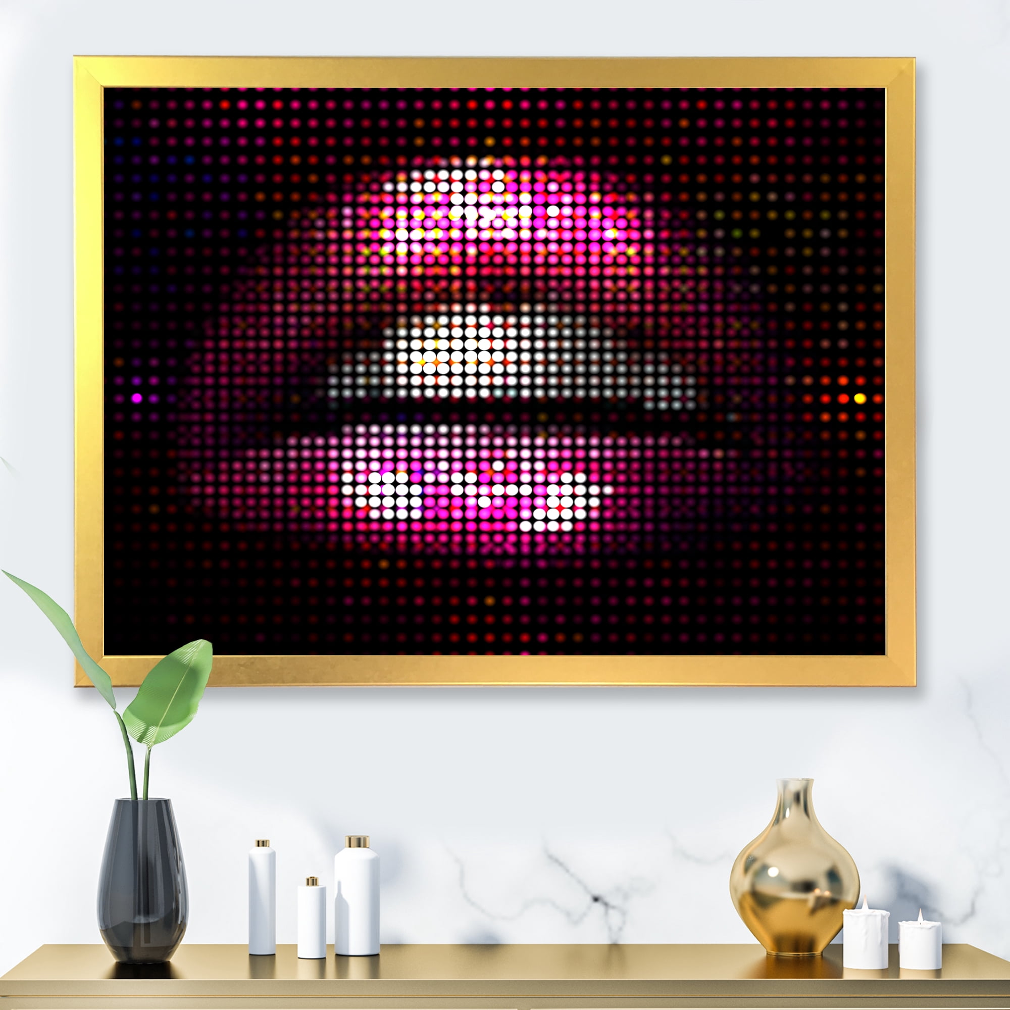 Designart 'Detail Of Pixellated Pink Woman Lips' Modern Framed Art Print
