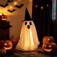 thumbnail image 6 of Halloween Decorations Savings, Halloween Ghost LED Lighted Ghost Figurine, Fabric Cordless Reusable Halloween Decor, Spooky Glowing Ghost with Witch Hat for Indoor Outdoor Home Yard Halloween Decor, 6 of 7