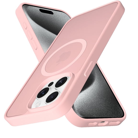 For Apple iPhone 15 Pro Max Case, MagSafe Compatible Case Hybrid Soft TPU Bumper Hard Translucent Matte Back Slim Shockproof Phone Cover (Light Pink)