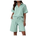 thumbnail image 5 of vigerkar 2 Piece Sets for Women Summer Lounge Sets Short Sleeve Sweatsuit V-neck Tops and Drawstring Shorts Outfits Tracksuit (Light Green, XL), 5 of 9
