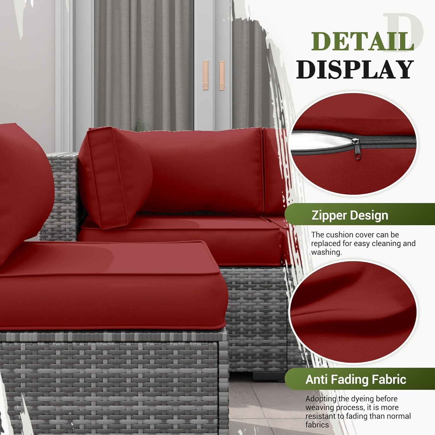 Poteban Outdoor Cushions for Patio Furniture Replacement, Waterproof Patio Furniture Cushions, Deep Seat Patio Cushions, Patio Seat Cushions for Outdoor Sectional (Wine Red)